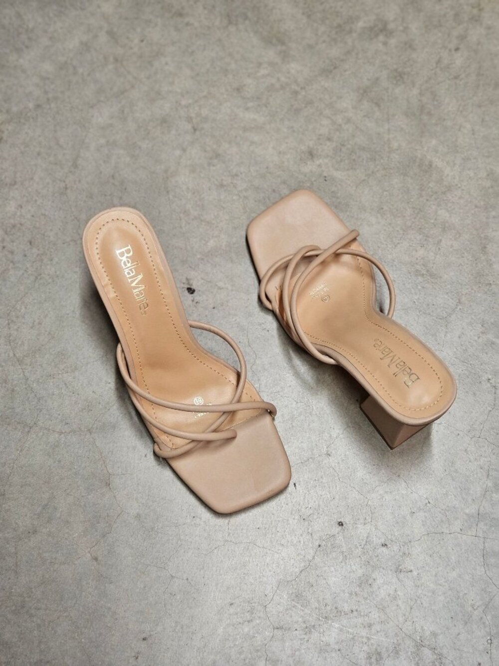Strappy Nude Block Heel Sandals For Women Square Toe Slip-On Design - Picture 13 of 13